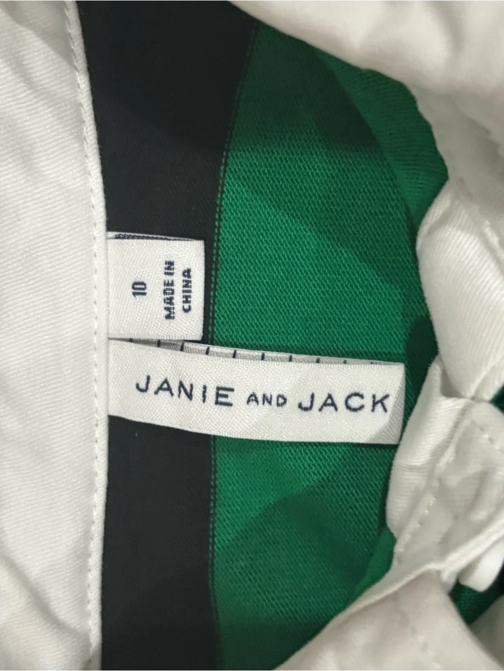 Janie and Jack Green and Black Striped Rugby Polo with White Collar